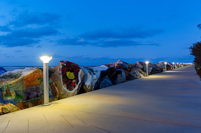 Solar Path Lights along breakwater wall